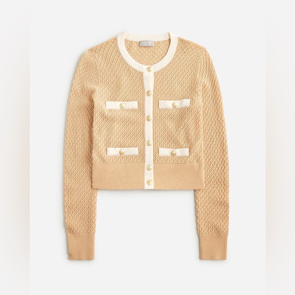 J.Crew Cashmere pointelle cardigan sweater BZ495